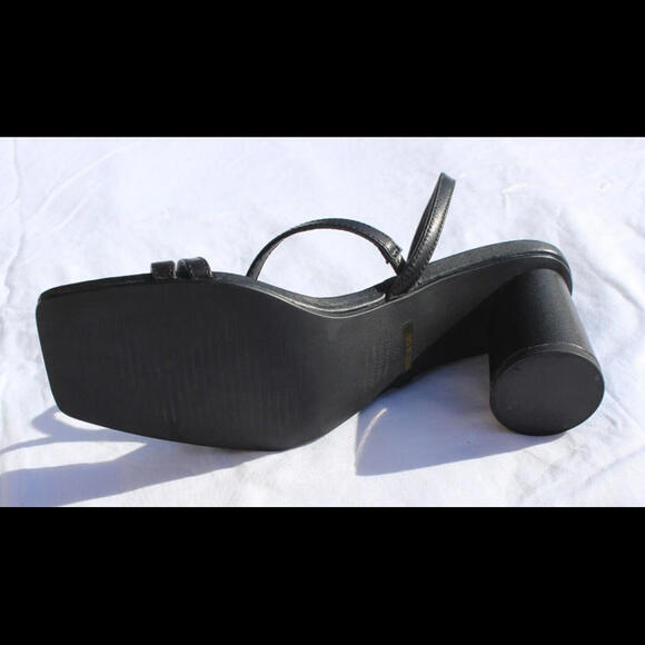 NEW SOL SANA YOLE 2.5" ROUND KNOBBED HEEL BLACK LEATHER STRAPS SIZE US 5 & 10 - Picture 6 of 8